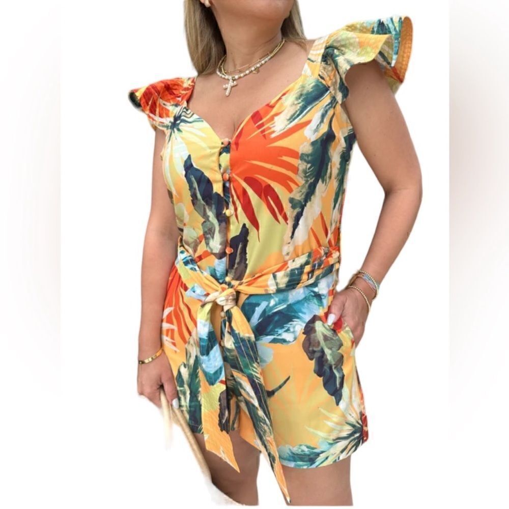 Chicways Floral Print Romper(Size Large)